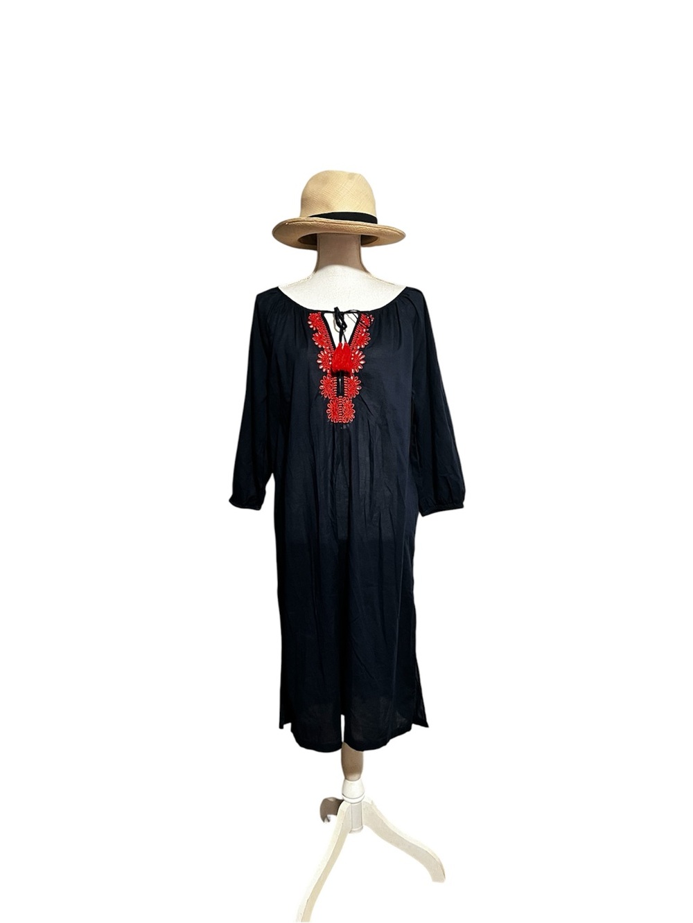 J.Crew Dark Blue  Midi Dress with Red Embroidery - Women